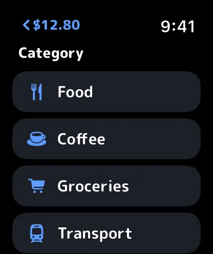 Choosing a category on the watch