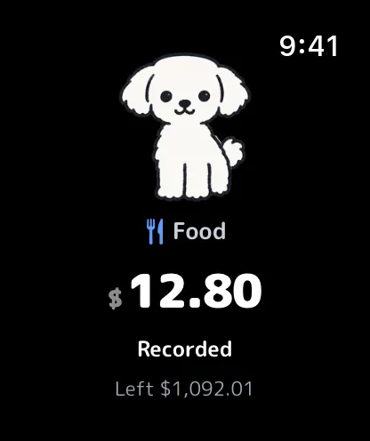 The dog celebrating a recorded expense
