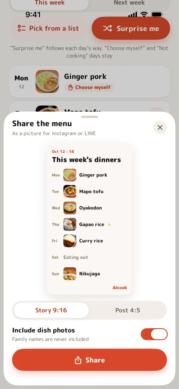 This week's dinners as a story-sized picture to share