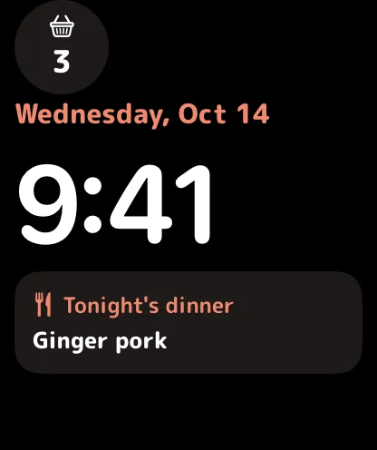 Watch face with tonight's dinner as a complication