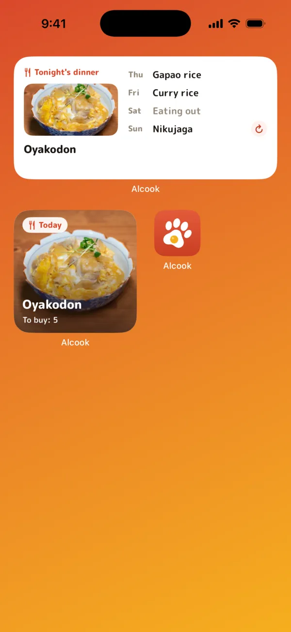 Home Screen with Alcook's small and medium widgets